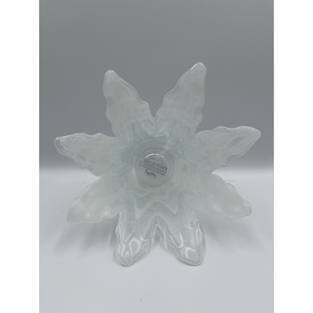 Murano Lavorazione Arte Hand Blown Clear & Solid White Glass Tulip Candle Holder